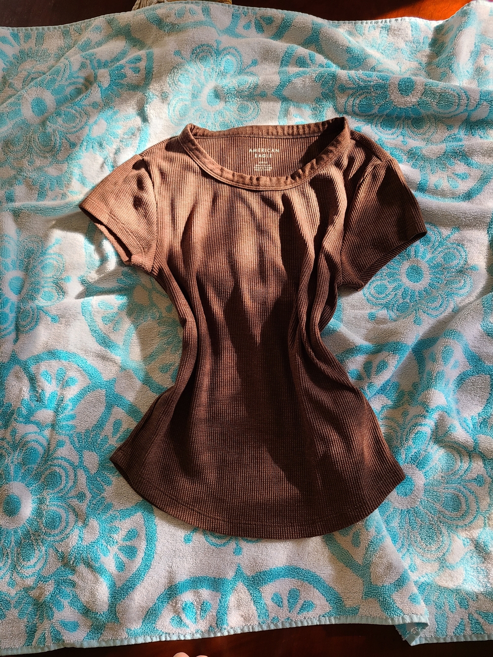 American Eagle Outfitters Brown Ribbed Short Sleeve Tee